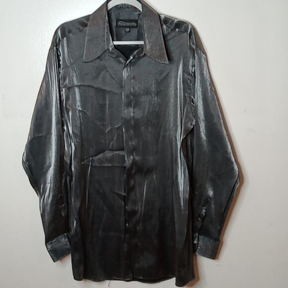 Damonte Couture Collection Men's Long Sleeve button down Tall Large Shiny Silver - Picture 1 of 8